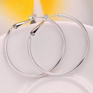 18K White Gold Plated Big Smooth Hoop Dangle Earrings 35mm or 1.37" Party Gift